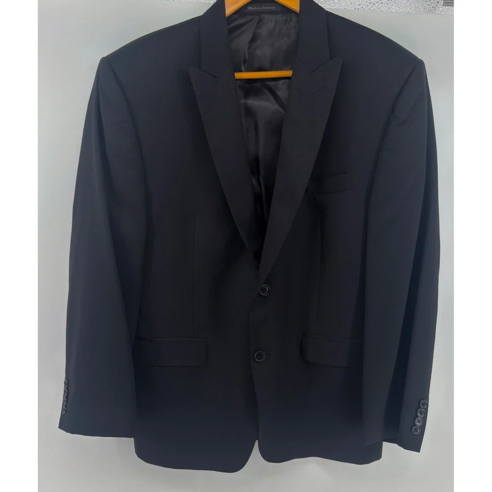 Calvin Klein Mens Black 100% Wool Peak Lapel 2 Button Blazer Sport Coat 40S